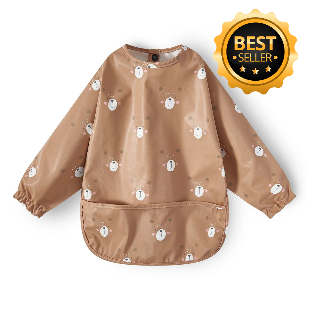 Children's Long Sleeve Apron Bib - Brown Bear