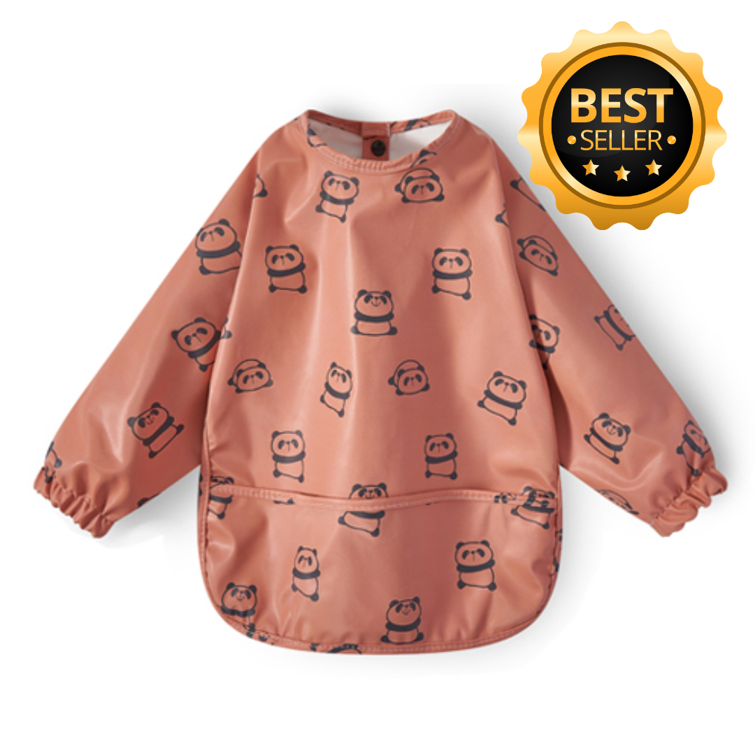 Children's Long Sleeve Apron Bib - Orange Panda